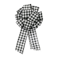 Christmas Tree Topper Buffalo Plaid Bow Red Black 9x16 Inch