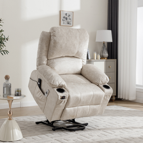 Living And Home Electric Single Sofa Lift Recliner Chair with Heating & Massage Function, Beige