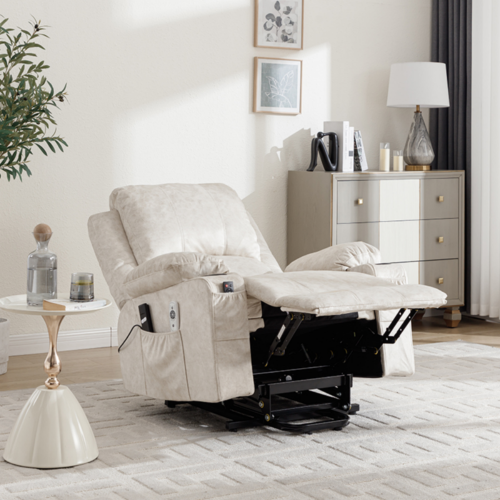Living And Home Electric Single Sofa Lift Recliner Chair with Heating & Massage Function, Beige 1