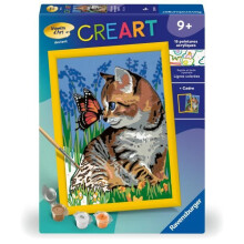 CreArt Kids 18x24cm Katze und ihr Begleiter der Schmetterling, Malset nach Zahlen Art-Nr., Ab 9 Jahren, 25813, Ravensburger