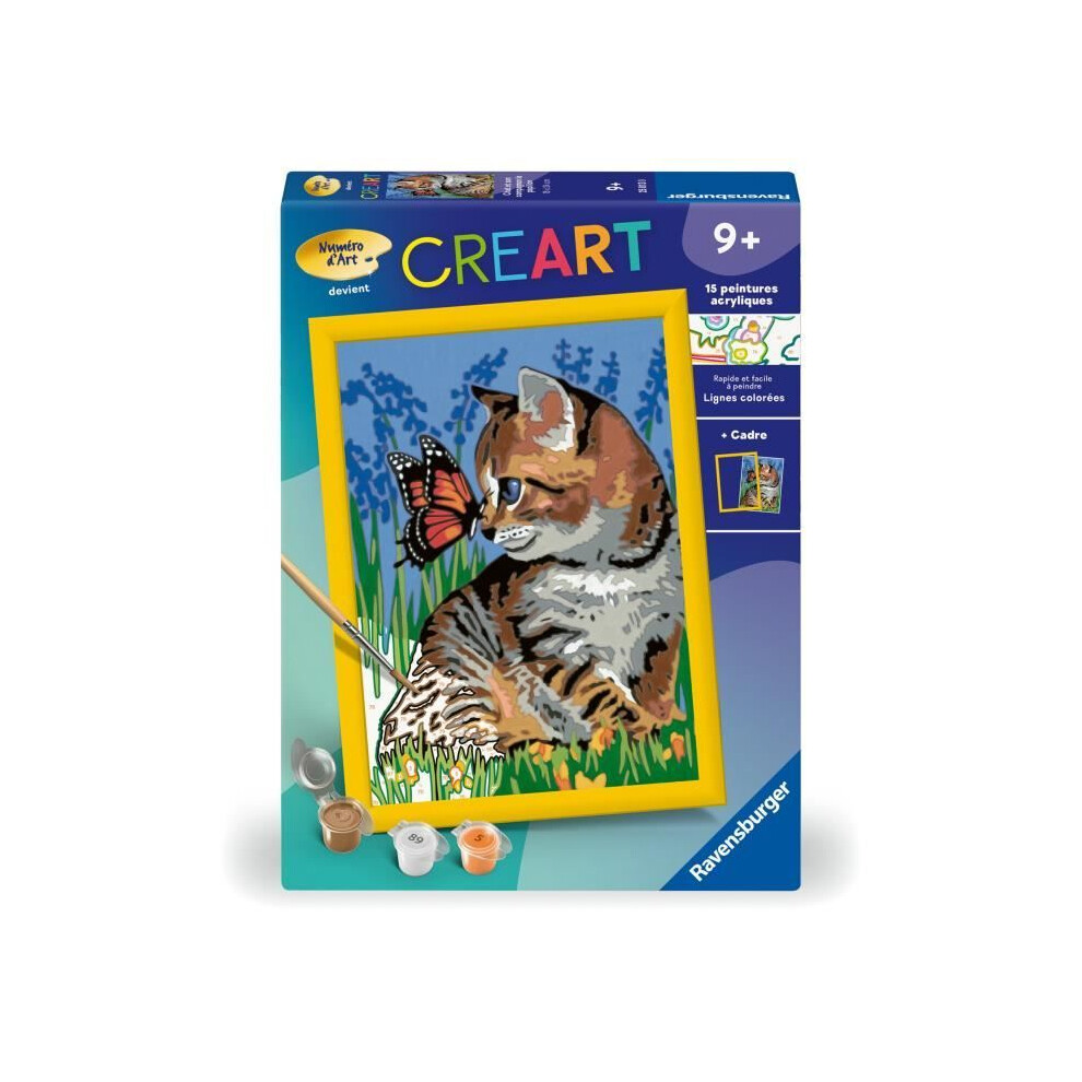 Ravensburger Creart Kids 18X24cm Cat And Its Companion The Butterfly, Paint By Numbers Kit, From 9 Years Old, 25813,