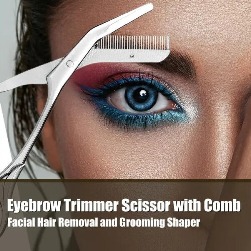 Eyebrow Scissors, Precision Trimming Tool with Integrated Comb and Ergonomic Handles 1