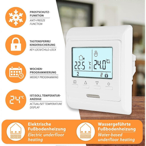 Digitale vloerverwarmingsthermostaat met weekprogramma en vorstbeveiliging. 1