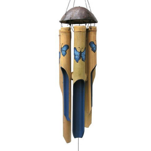 Clopoțel de vânt din bambus cu design fluture albastru mic 2