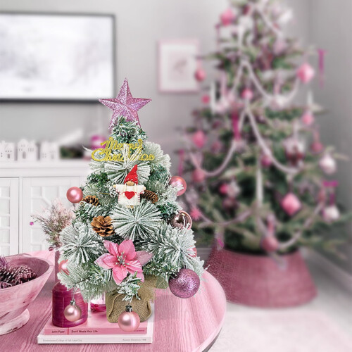 Pink Mini Artificial Christmas Tree 60cm with LED Lights & 1