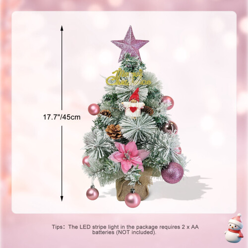Pink Mini Artificial Christmas Tree 60cm with LED Lights & 2