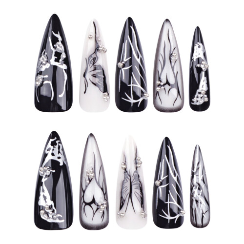 Faux ongles gothiques-kawaii Y2K – Texture 3D, réutilisables 1