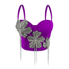 Summer Party Women Rhinestones Corset Crop Top-Purple 34B 75