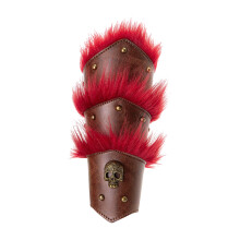 Medieval Knight Bracer With Red Furs Trim Antique Skull-brown