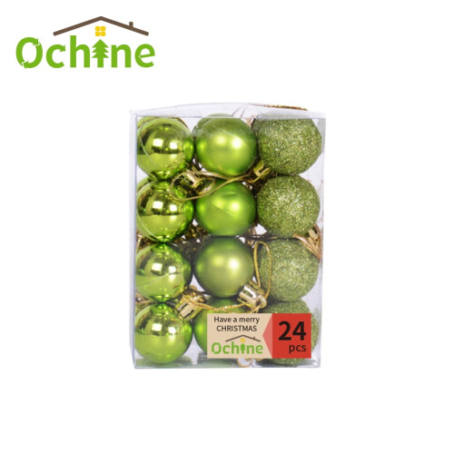 Plastic Christmas Ornaments Green 24pcs 1.18 inch