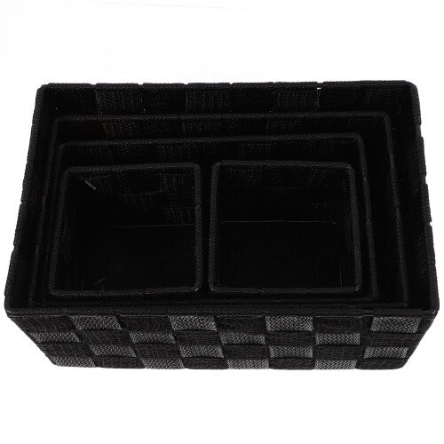 Cesto de armazenamento retangular trançado preto 23x15x10cm