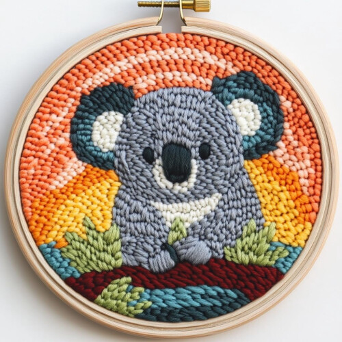 Baby Koala Punch Needle Kit – Sunset Tree Design, 20x20cm