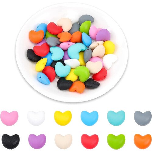 Hjerteformede silikoneperler12 farver48 stk.