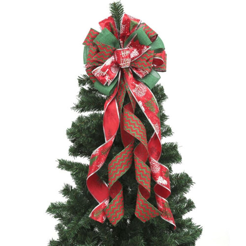 Christmas Tree Bow Buffalo Plaid Red Black Burlap 1 Pack