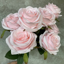 9-Piece Artificial Silk Rose Bouquet – White, Pink, Blue,