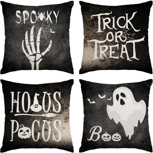 Halloween Pudebetræk 16x16 Sort Spøgelsesedderkoppespind
