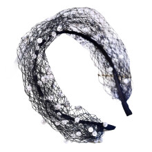Bandeau élégant couvrant le visage avec perles décorées,-Blanc