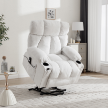 Chenille Power Lift Recliner Chair Reclining Chair with Massage, White