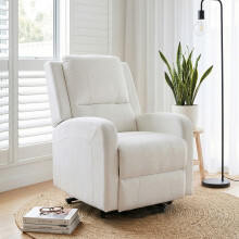 Chenille Electric Armchair Power Lift Recliner Chair with Massage, White Beige
