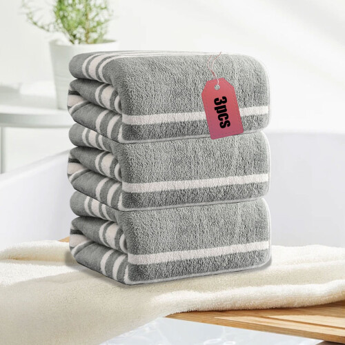 3-Piece Striped Beach Towel Set – Polyester, 34x76cm