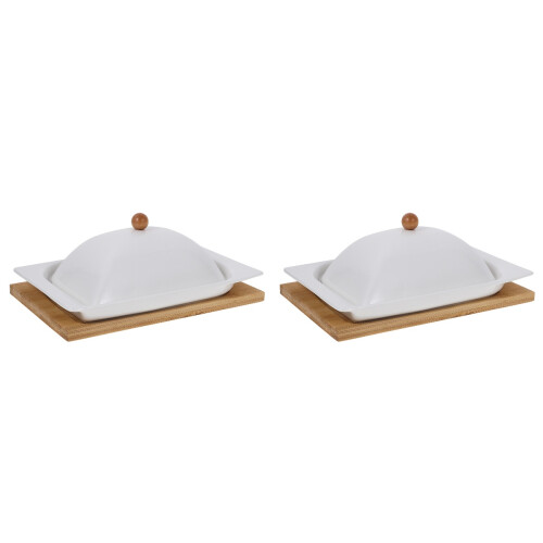 2Sets Herbruikbare Keramische Boterschaal Met Hout Voor