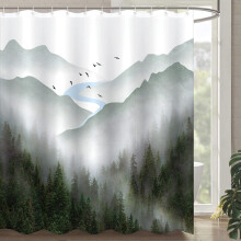 Green Misty Forest Shower Curtain Waterproof 72x72 Inch