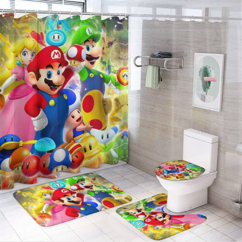 Σετ κουρτίνας ντους Mario με αντιολισθητικό χαλάκι μπάνιου και τουαλέτα