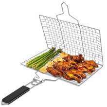 Panier à griller en acier inoxydable avec couvercle et poignée pliable