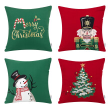 Fundas de almohada navideñas con estampado rojo y verde, 45 x 45 cm (18 x 18 pulgadas), juego de 4