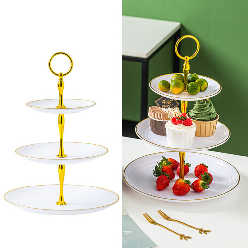 Hariumiu 3-laags cupcake standaard van goudkleurig plastic met