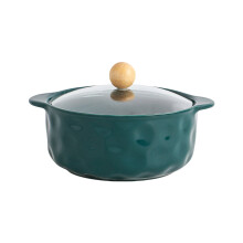 Ceramic Microwaveable Pots with Glass Lid and Wooden Handle