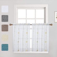 Sheer Curtains Floral Embroidered Pom Design 36 Inch 2