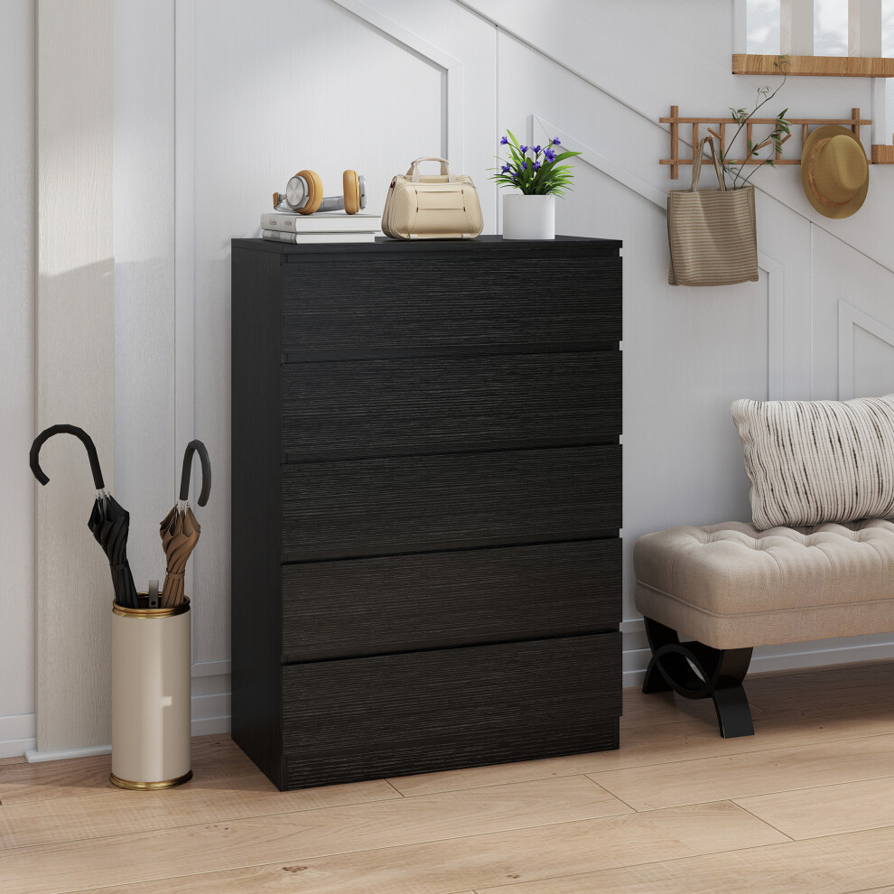 Homcom Chest Of Drawers With 5 Drawers, Modern Dresser For Bedroom, Black