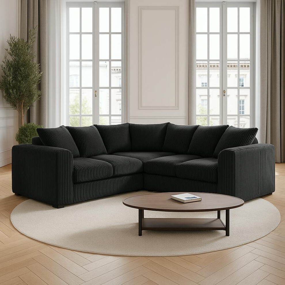 Furniture 786 Jumbo Cord Scatter Back 2C2 Corner Sofa Black