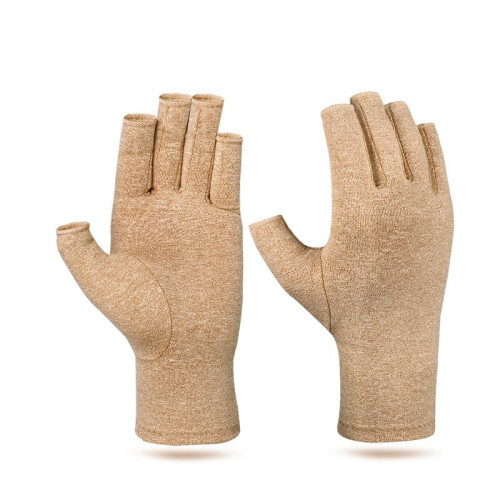 1 Pair Half-Finger Pressure Relief Gloves Beige