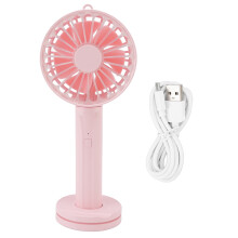 Mini ventilador portátil com base – recarregável via USB, 3 velocidades.