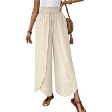 Women's Gaucho Pants Wide Leg High Waisted Sweatpants-Apricot L