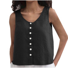 Women's Casual Button Vest Sleeveless Neck Waistcoat-Black XL