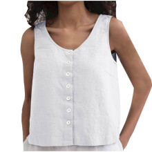 Women's Casual Button Vest Sleeveless Neck Waistcoat-White S