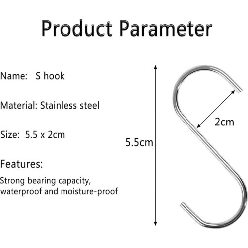 S Hooks, Stainless Steel, No Tools Needed for Wall Organisation, Kitchen Bathroom Workspace 1