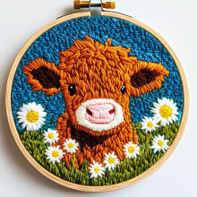 Broderikit med bøjle fra Highland Cow, 20 cm x 20 cm