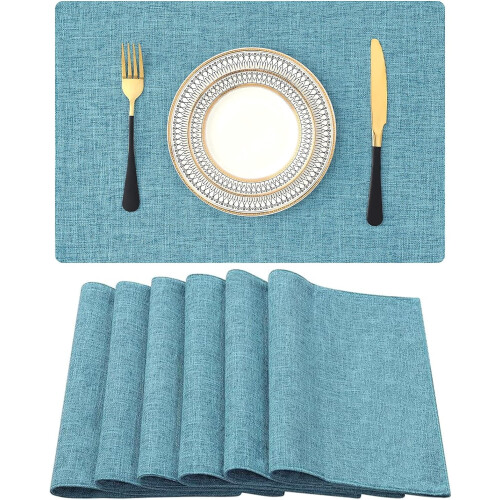 6er-Set Platzsets aus Baumwoll-Leinen-Mischgewebe, 33 x 48 cm, Aqua