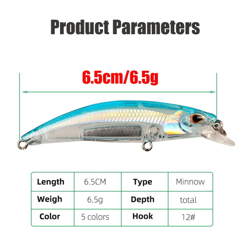Fishing Minnow Lure Transparent 2 pcs 6.5 cm 2