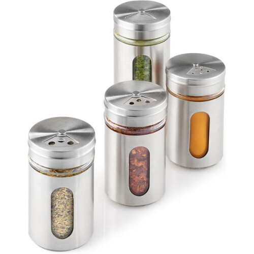 Stainless Steel Spice Jar Set, 3-Piece, 100 ml, Adjustable Shaker with Glass Jar 2