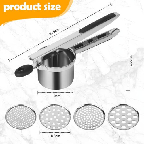 Potato Press, Stainless Steel with 4 Interchangeable Sieves for Vegetable Puree and Mashed Potatoes 1