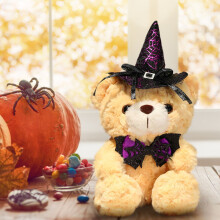 Plyšový medvídek na Halloween – samet, čepice a motýlek
