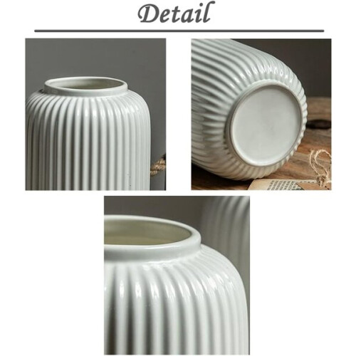 Ceramic Vase White Geometric 20cm Handmade for Home Decor Table Centrepiece 2