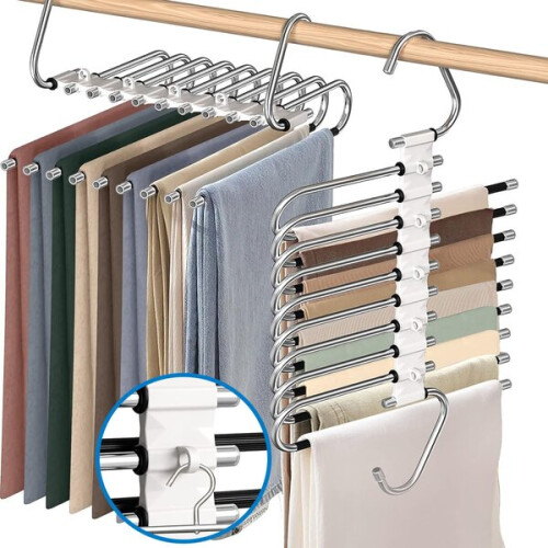 Trouser Hanger 9 Pairs Silver Space Saving Wardrobe Storage Organiser 1