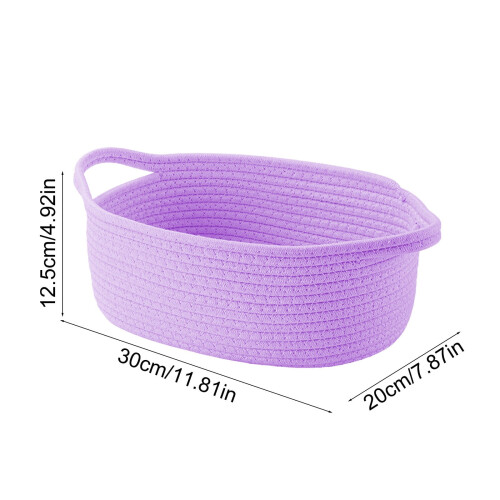 Cesto de armazenamento em algodão roxo trançado com alças 1