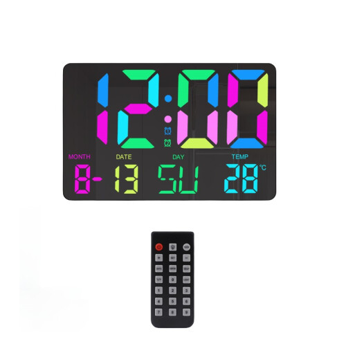 Digital clock with RGB LED display, snooze function, auto light sensing Black